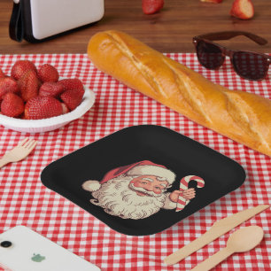 Vintage Christmas Santa Claus Face Funny Old Paper Plate
