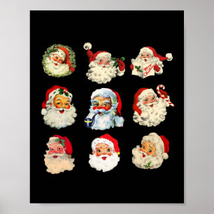 Vintage christmas santa claus faces fun old fashio poster
