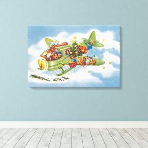 Vintage Christmas, Santa Claus Flying an Aeroplane Canvas Print