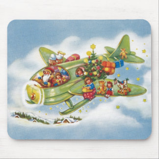 Vintage Christmas, Santa Claus Flying an Aeroplane Mouse Pad