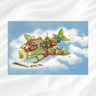Vintage Christmas, Santa Claus Flying an Aeroplane Poster