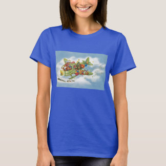 Vintage Christmas, Santa Claus Flying an Aeroplane T-Shirt