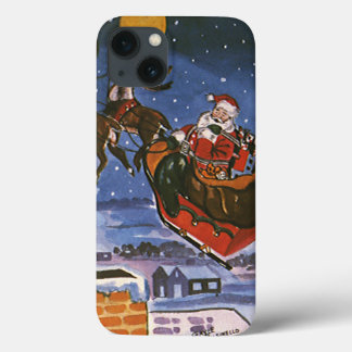 Vintage Christmas Santa Claus Flying His Sleigh iPhone 13 Case