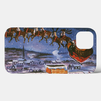 Vintage Christmas Santa Claus Flying His Sleigh iPhone 13 Case