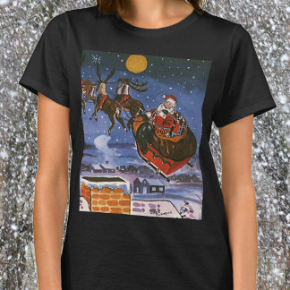 Vintage Christmas Santa Claus Flying His Sleigh T-Shirt
