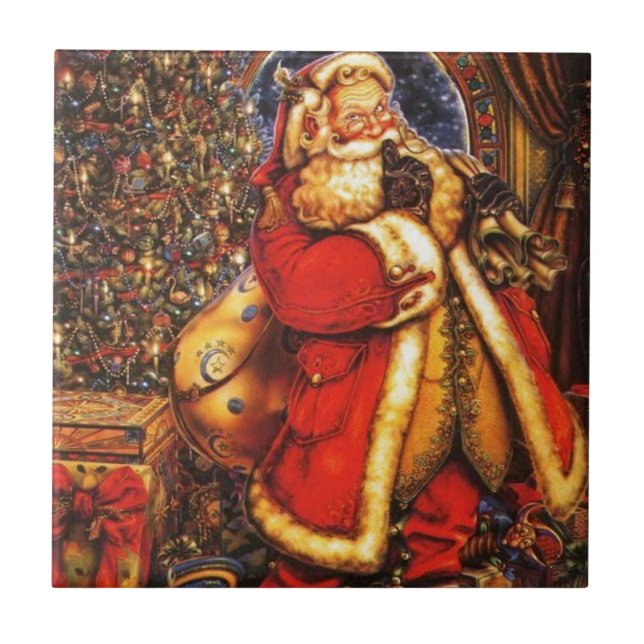 Vintage Christmas Santa Claus happy holiday gift. Tile (Front)