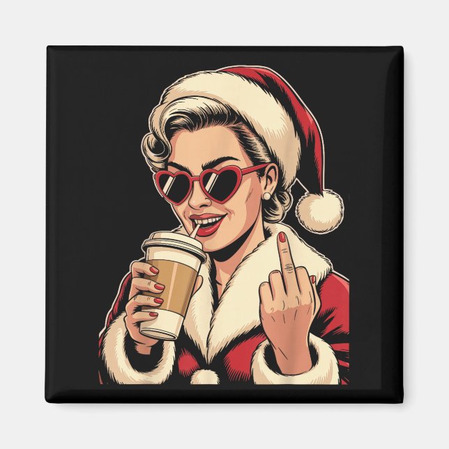 Vintage Christmas Santa Claus Heart Sungles Middle Magnet (Front)