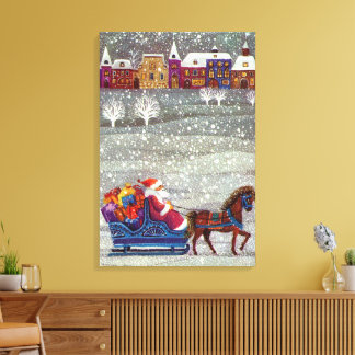 Vintage Christmas, Santa Claus Horse Open Sleigh Canvas Print