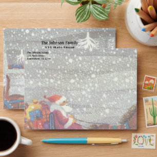 Vintage Christmas, Santa Claus Horse Open Sleigh Envelope