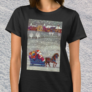 Vintage Christmas, Santa Claus Horse Open Sleigh T-Shirt