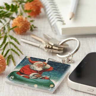 Vintage Christmas, Santa Claus in a Cute Car Key Ring