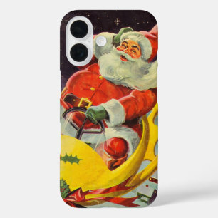 Vintage Christmas, Santa Claus in a Spaceship iPhone 16 Case