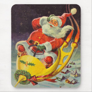 Vintage Christmas, Santa Claus in a Spaceship Mouse Pad