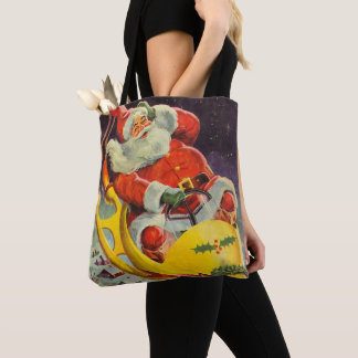 Vintage Christmas, Santa Claus in a Spaceship Tote Bag