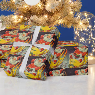 Vintage Christmas, Santa Claus in a Spaceship Wrapping Paper