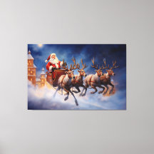 Vintage Christmas Santa Claus in Sleigh Flying