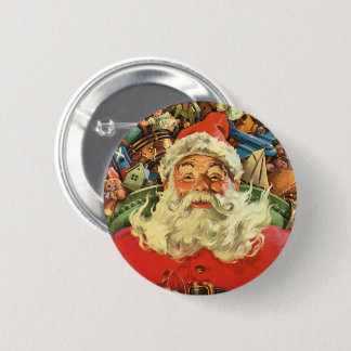 Vintage Christmas Santa Claus in Sleigh with Toys 6 Cm Round Badge