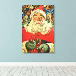 Vintage Christmas, Santa Claus in Sleigh with Toys Canvas Print