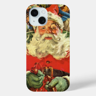 Vintage Christmas Santa Claus in Sleigh with Toys iPhone 15 Case