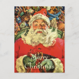 Vintage Christmas Santa Claus in Sleigh with Toys Holiday Postcard