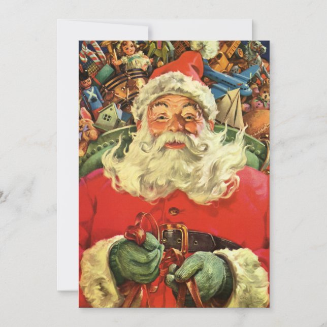 Vintage Christmas Santa Claus in Sleigh with Toys Invitation (Front)
