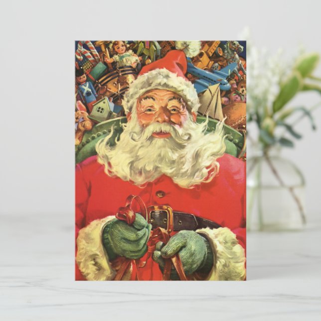 Vintage Christmas Santa Claus in Sleigh with Toys Invitation (Standing Front)