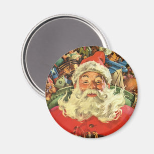 Vintage Christmas, Santa Claus in Sleigh with Toys Magnet