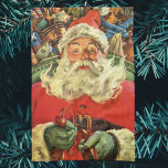 Vintage Christmas Santa Claus in Sleigh with Toys Tea Towel<br><div class="desc">Vintage illustration Merry Christmas holiday image featuring a jolly Santa Claus flying his sleigh with a sack full of games,  toys and dolls. You can see Santa's long white beard blowing in the wind!</div>