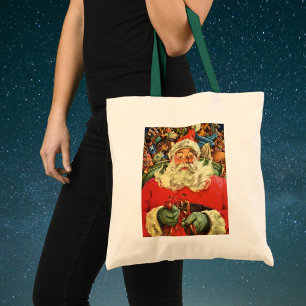 Vintage Christmas, Santa Claus in Sleigh with Toys Tote Bag