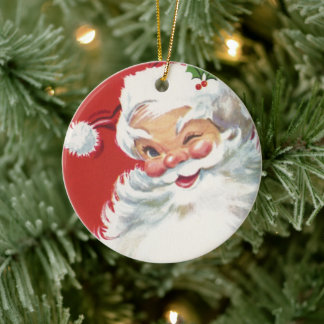 Vintage Christmas Santa Claus, Jolly and Winking Ceramic Tree Decoration
