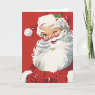 Vintage Christmas Santa Claus, Jolly and Winking Holiday Card