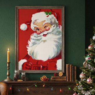 Vintage Christmas Santa Claus, Jolly and Winking Poster