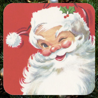 Vintage Christmas Santa Claus, Jolly and Winking Square Sticker