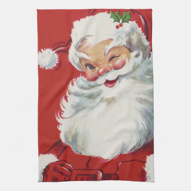 Vintage Christmas Santa Claus, Jolly and Winking Tea Towel (Vertical)