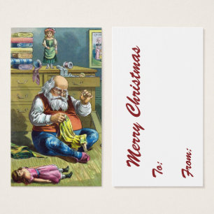 Vintage Christmas, Santa Claus Making Toy Dolls