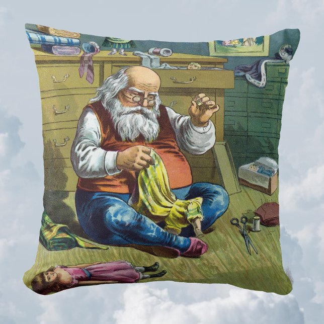 Vintage Christmas, Santa Claus Making Toy Dolls Cushion (Creator Uploaded)