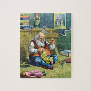 Vintage Christmas, Santa Claus Making Toy Dolls Jigsaw Puzzle