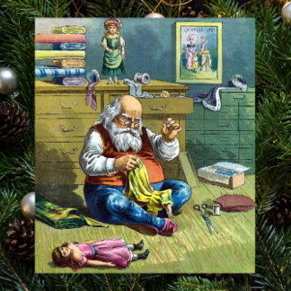 Vintage Christmas, Santa Claus Making Toy Dolls Poster