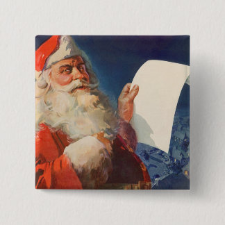 Vintage Christmas, Santa Claus Naughty Nice List 15 Cm Square Badge