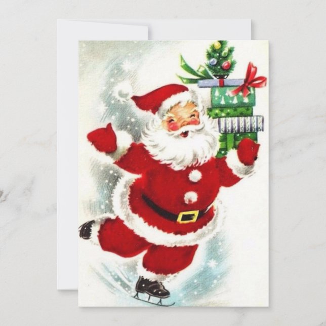 Vintage Christmas Santa Claus on Ice Holiday Card (Front)