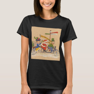 Vintage Christmas, Santa Claus on Tandem Bike T-Shirt