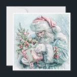 Vintage Christmas Santa Claus Pastel Holiday Card<br><div class="desc">Elegant vintage pastel teal,  pink,  and blue Santa Claus. Personalised on the back with your message and name. Contact me for assistance with your customisation or to request additional matching or coordinating Zazzle products.</div>
