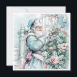 Vintage Christmas Santa Claus Pastel Tree Holiday Card<br><div class="desc">Elegant vintage pastel teal,  pink,  and blue Santa Claus placing presents under the tree. Personalised on the back with your message and name. Contact me for assistance with your customisation or to request additional matching or coordinating Zazzle products.</div>