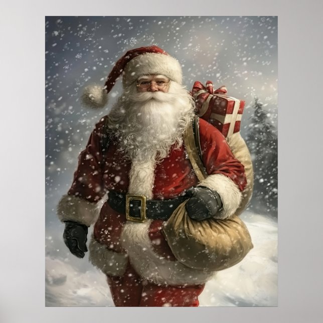 Vintage Christmas Santa Claus Portrait Wall Art (Front)