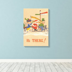 Vintage Christmas, Santa Claus Riding a Bicycle Canvas Print