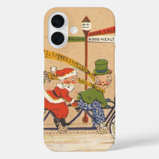 Vintage Christmas, Santa Claus Riding a Bicycle iPhone 16 Case