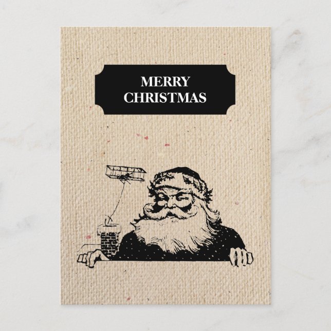 Vintage Christmas Santa Claus Rustic Illustration  Holiday Postcard (Front)