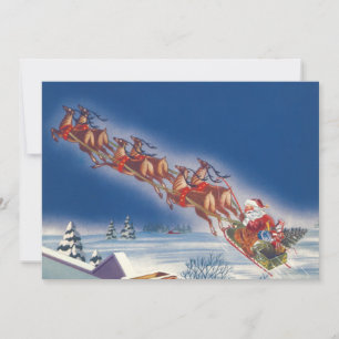 Vintage Christmas, Santa Claus Sleigh and Reindeer Invitation
