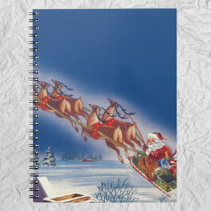 Vintage Christmas, Santa Claus Sleigh and Reindeer Spiral Notebook
