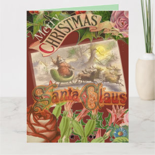 Vintage Christmas Santa Claus Sleigh Card